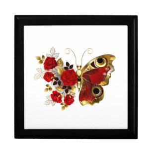 Red flower butterfly with red roses gift box