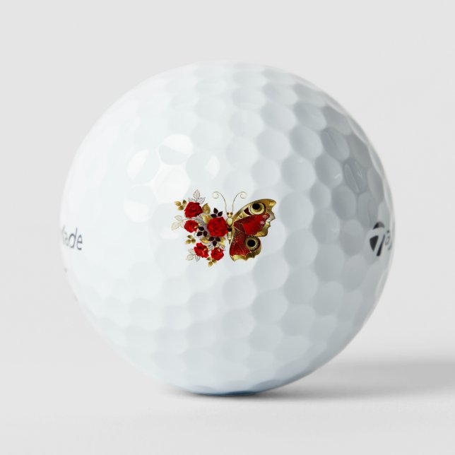 Red flower butterfly with red roses golf balls (Front)
