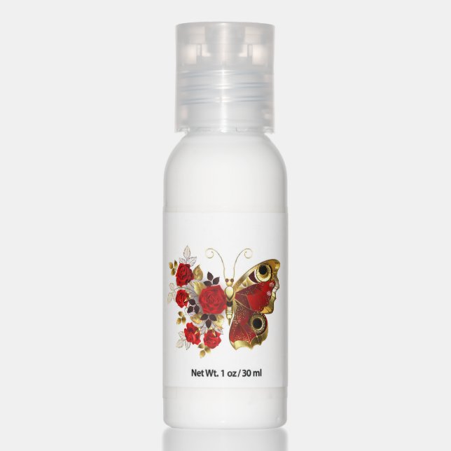 Red flower butterfly with red roses hand lotion (Front)