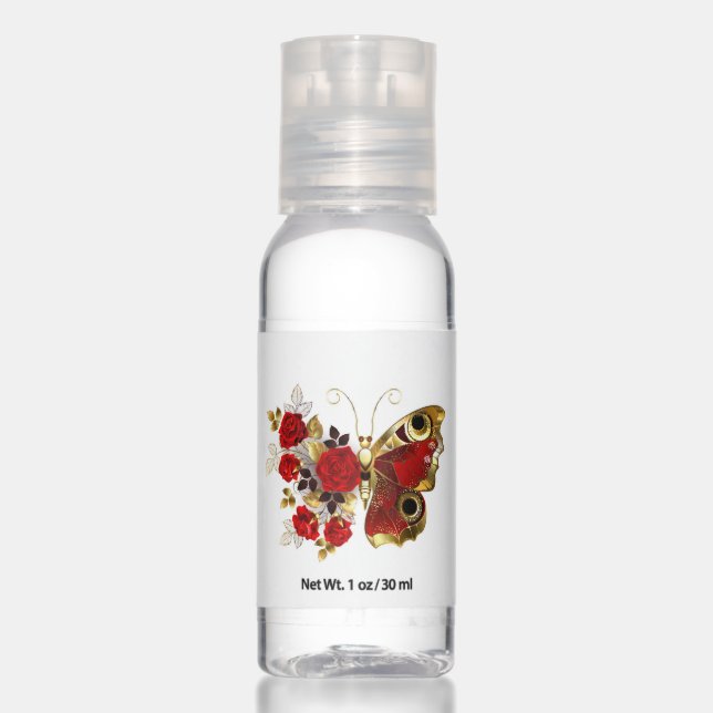 Red flower butterfly with red roses hand sanitizer (Front)