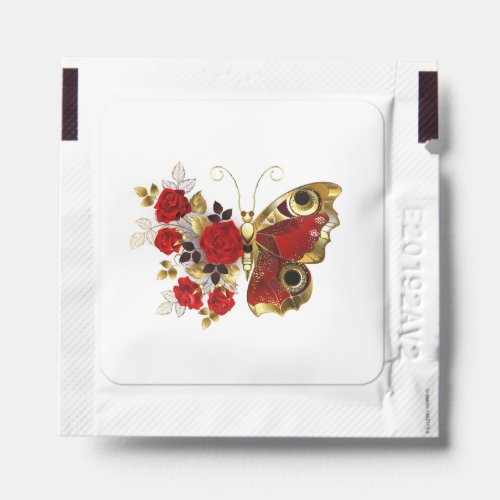 Red flower butterfly with red roses hand sanitizer packet