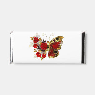 Red flower butterfly with red roses hershey bar favors