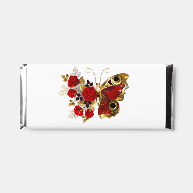 Red flower butterfly with red roses hershey bar favors (Front)