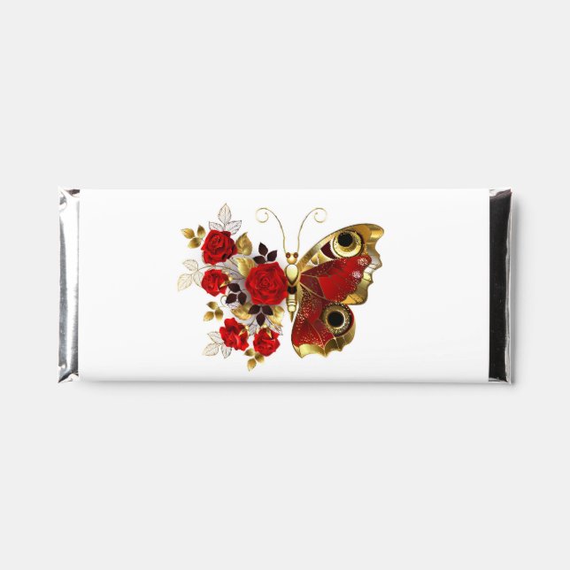 Red flower butterfly with red roses hershey bar favors (Front)