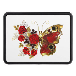 Red flower butterfly with red roses hitch cover