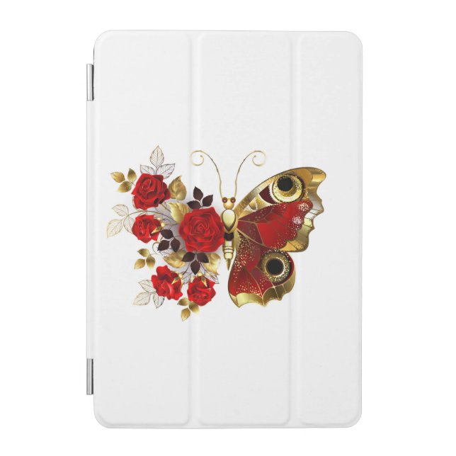 Red flower butterfly with red roses iPad mini cover (Front)