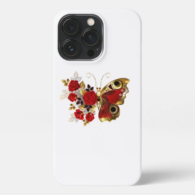 Red flower butterfly with red roses iPhone case (Back)