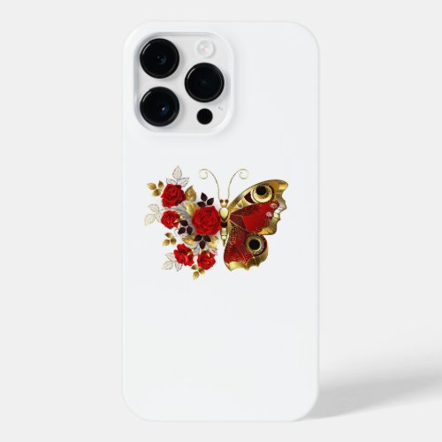 Red flower butterfly with red roses iPhone 14 pro max case