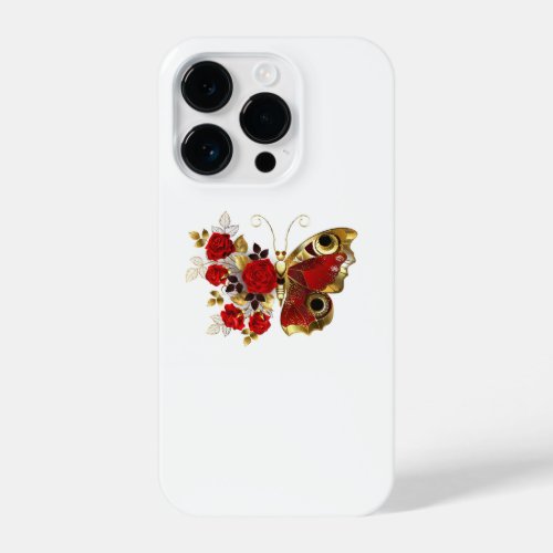 Red flower butterfly with red roses iPhone 14 pro case