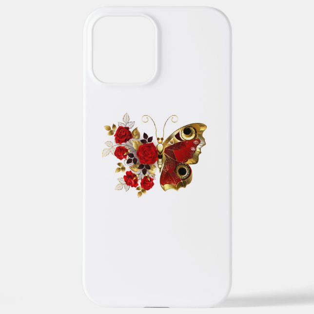 Red flower butterfly with red roses iPhone case (Back)