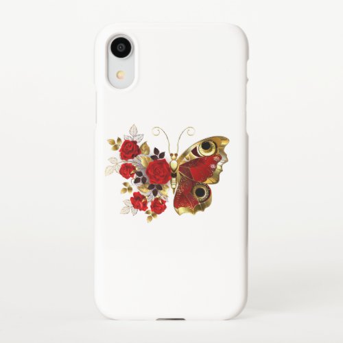 Red flower butterfly with red roses iPhone XR case