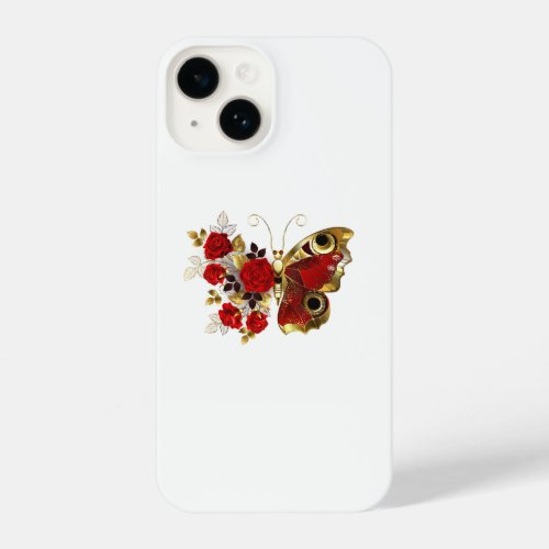 Red flower butterfly with red roses iPhone 14 case