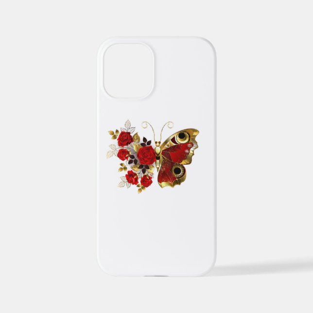 Red flower butterfly with red roses iPhone case (Back)