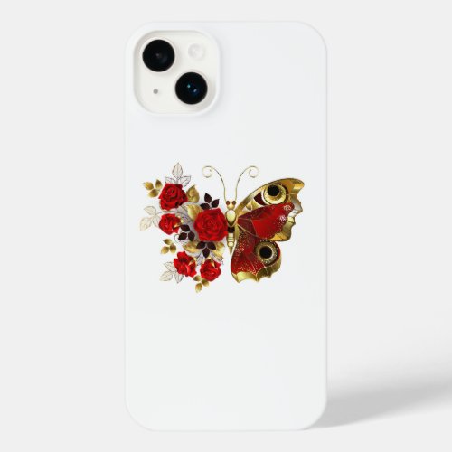Red flower butterfly with red roses iPhone 14 plus case