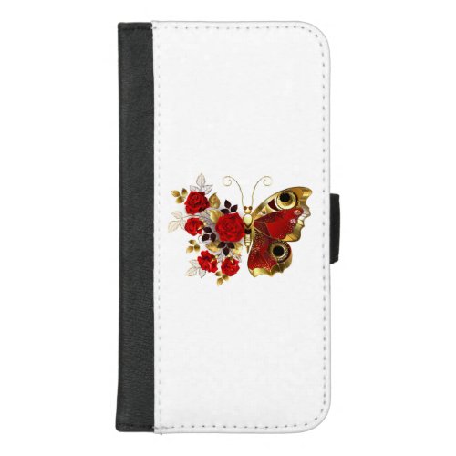 Red flower butterfly with red roses iPhone 87 plus wallet case