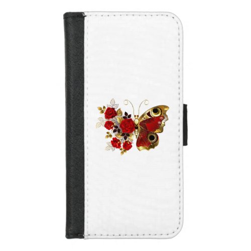 Red flower butterfly with red roses iPhone 87 wallet case