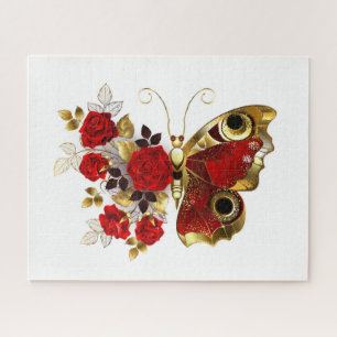 Red flower butterfly with red roses jigsaw puzzle