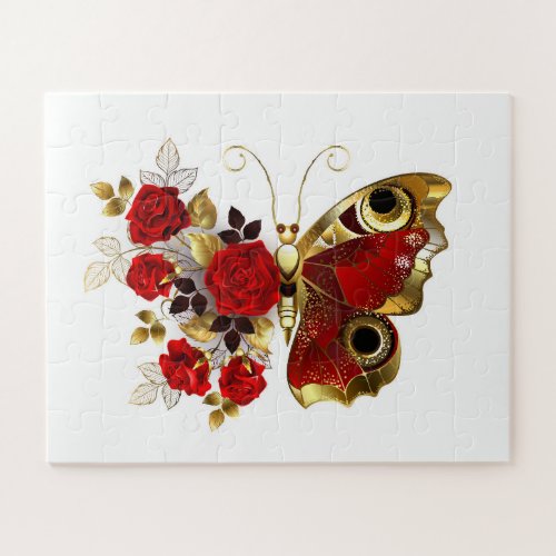 Red flower butterfly with red roses jigsaw puzzle