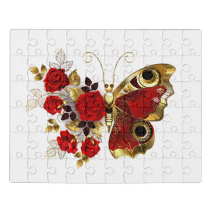 Red flower butterfly with red roses jigsaw puzzle