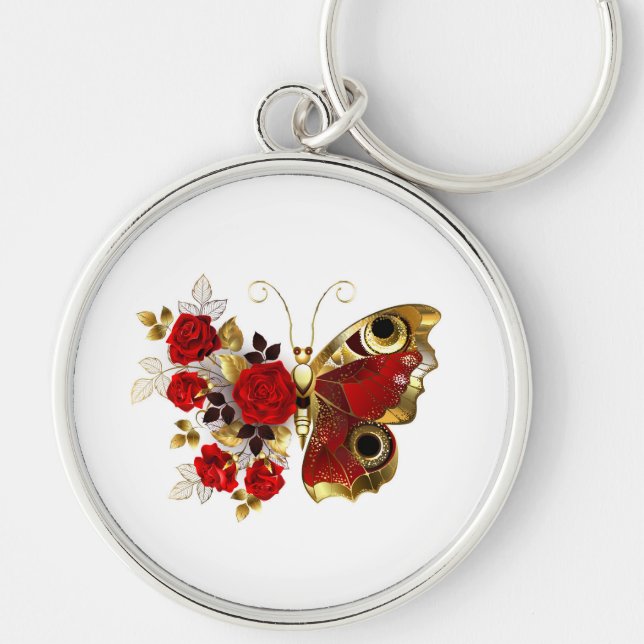 Red flower butterfly with red roses keychain (Front)