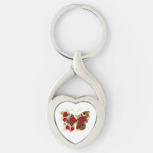 Red flower butterfly with red roses keychain