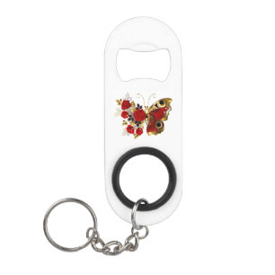 Red flower butterfly with red roses keychain bottle opener