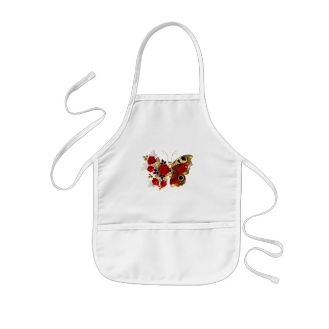 Red flower butterfly with red roses kids' apron (Front)