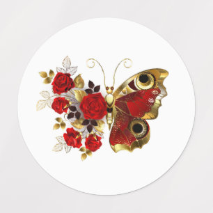 Red flower butterfly with red roses kids' labels