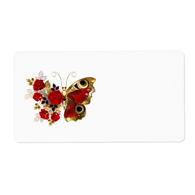 Red flower butterfly with red roses label (Front)