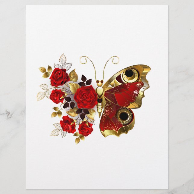 Red flower butterfly with red roses letterhead (Front)
