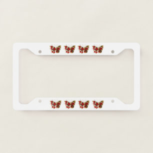 Red flower butterfly with red roses license plate frame
