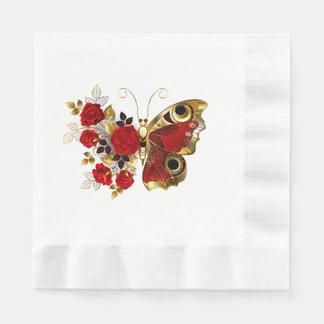 Red flower butterfly with red roses napkins (Front)