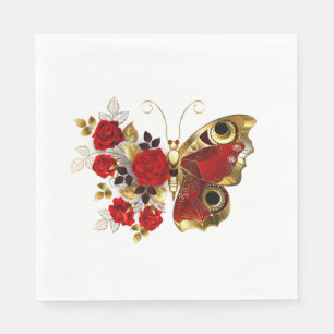 Red flower butterfly with red roses napkins