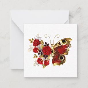 Red flower butterfly with red roses note card