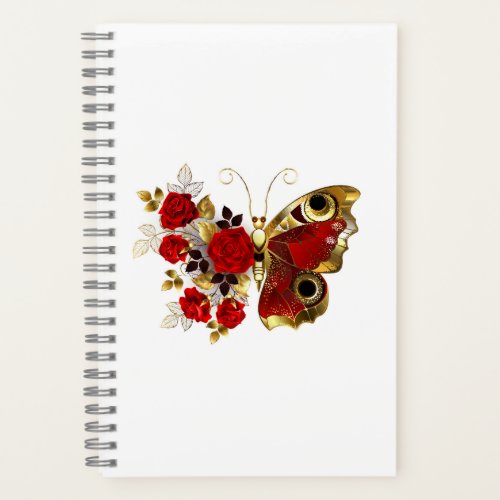 Red flower butterfly with red roses notebook