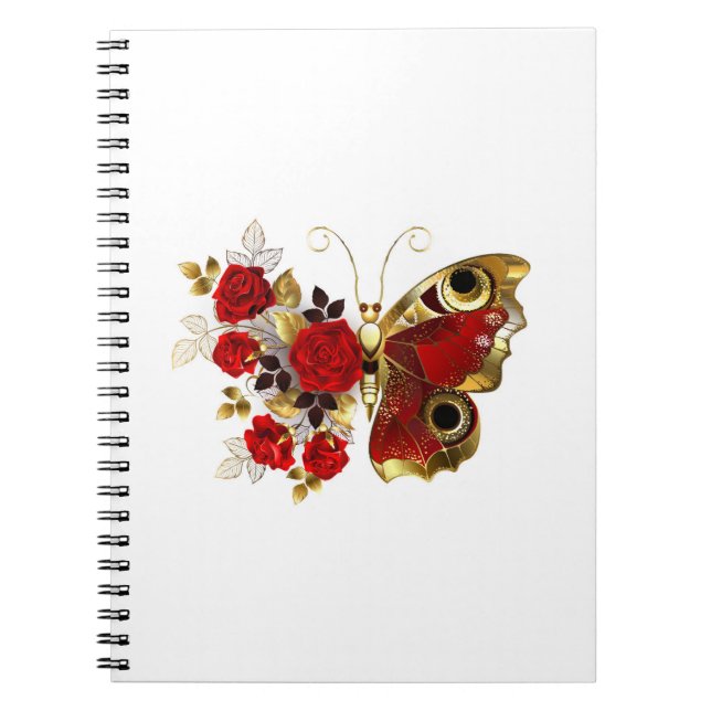 Red flower butterfly with red roses notebook (Front)