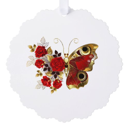 Red flower butterfly with red roses ornament card