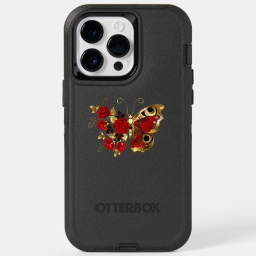 Red flower butterfly with red roses OtterBox iPhone 14 pro max case