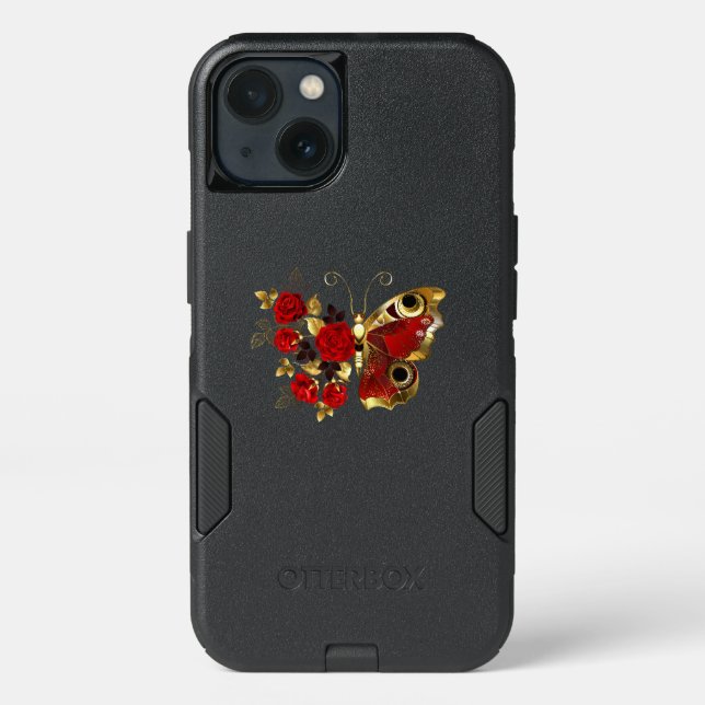 Red flower butterfly with red roses otterbox iPhone case (Back)