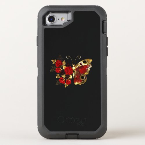 Red flower butterfly with red roses OtterBox defender iPhone SE87 case