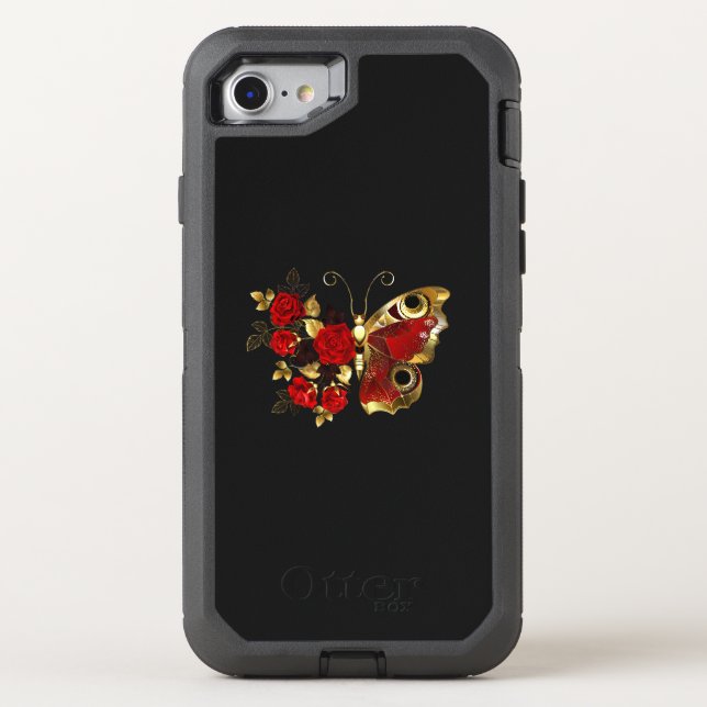 Red flower butterfly with red roses otterbox iPhone case (Back)