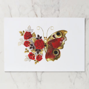Red flower butterfly with red roses paper pad