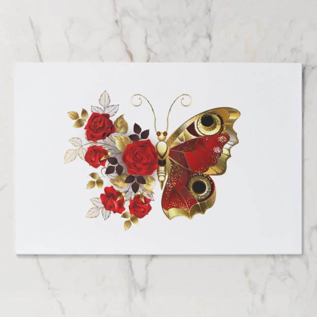 Red flower butterfly with red roses paper pad (Front)
