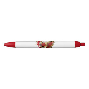 Red flower butterfly with red roses pen