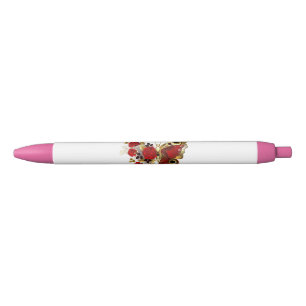 Red flower butterfly with red roses pen