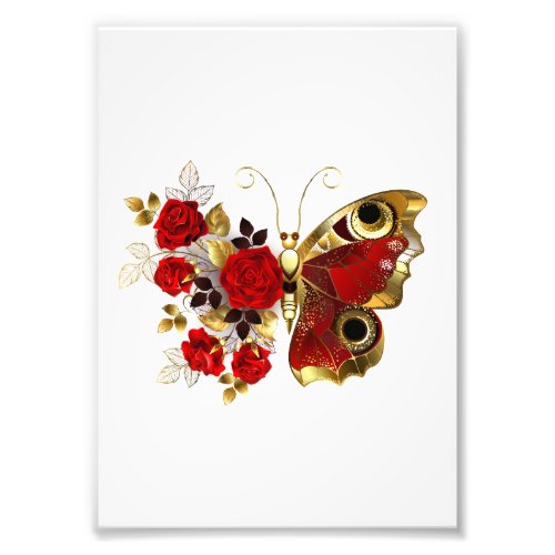 Red flower butterfly with red roses photo print