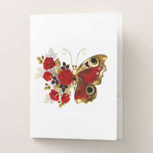 Red flower butterfly with red roses pocket folder