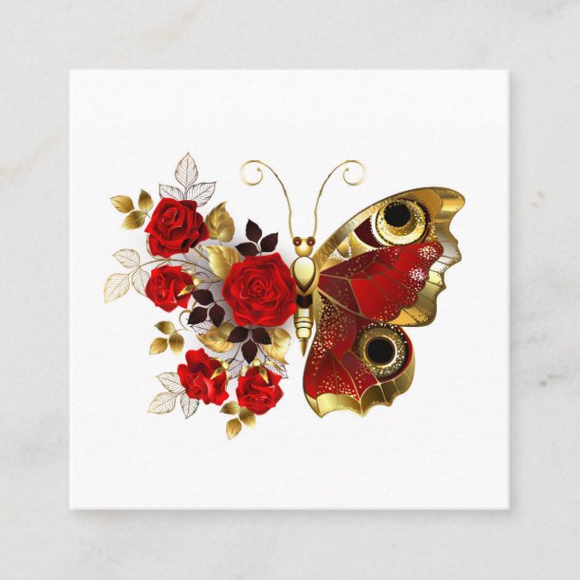 Red flower butterfly with red roses referral card (Front)