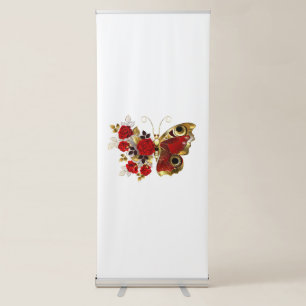 Red flower butterfly with red roses retractable banner