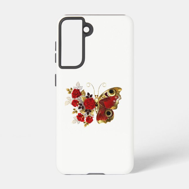 Red flower butterfly with red roses samsung galaxy case (Back)